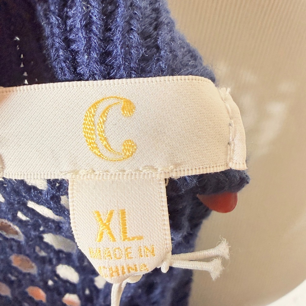 Navy Blue Pointelle Open Knit Cocoon Cardigan XL PF624937CH Dolman Sleeve - Picture 6 of 7